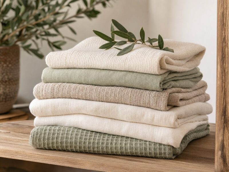 Stack of organic linen and cotton towels